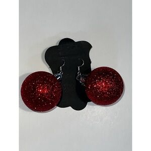 Red Glitter Christmas Ornament Earrings